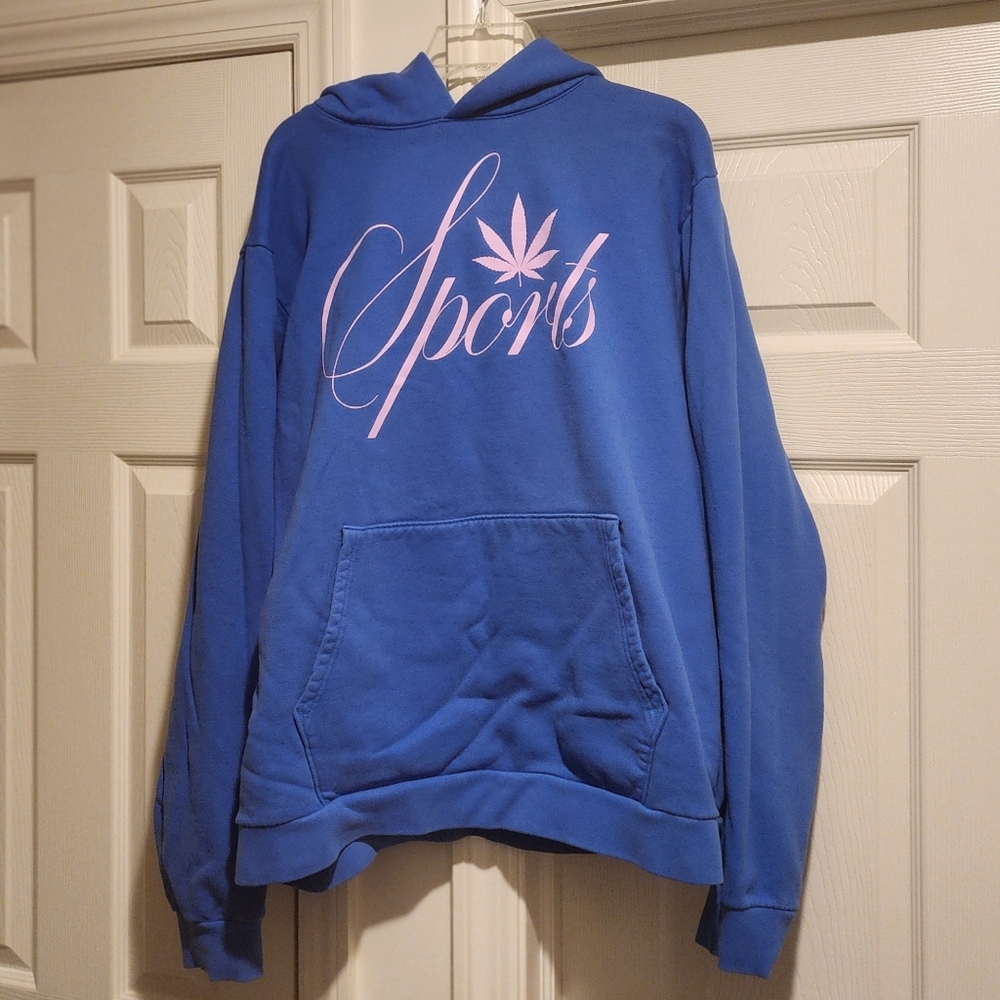 Heavyweight blue "Sports" hoodie by Uxe Mentale 2XL (mens)